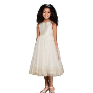 TULLE TEA LENGTH GOWN WITH METALLIC SHIMMER DETAIL